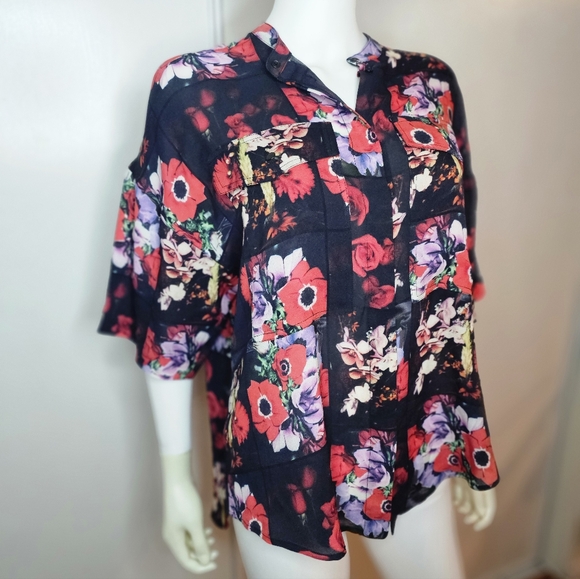 Kenzo 100% Silk Floral Black and Red Women's Top Size M/L - Picture 12 of 12